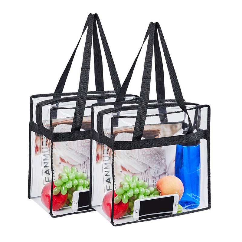 Clearworld 2 Pack Clear Tote Bag,Stadium Approved Security Clear Bag 12"Ã—12"Ã—6",Sturdy PVC Construction Zippered Top, Perfect for Work, School, Sports Games and Concerts - Image 1
